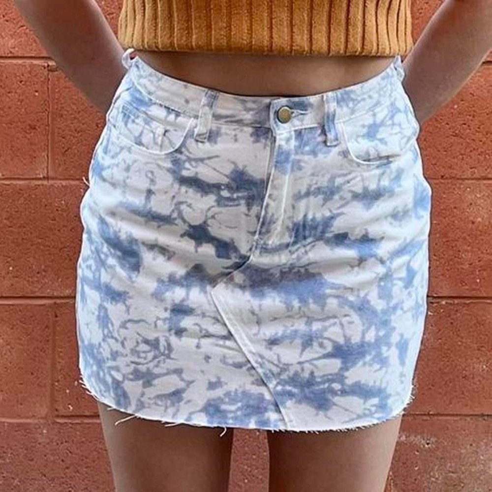 Princess Polly White, Blue Acid Wash Mini Skirt